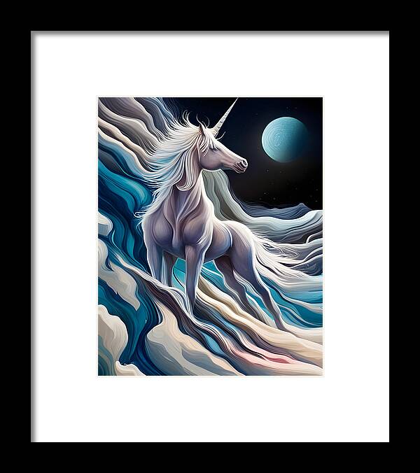 Unicorn Framed Print featuring the digital art Unicorn On The Moon by Jason Denis