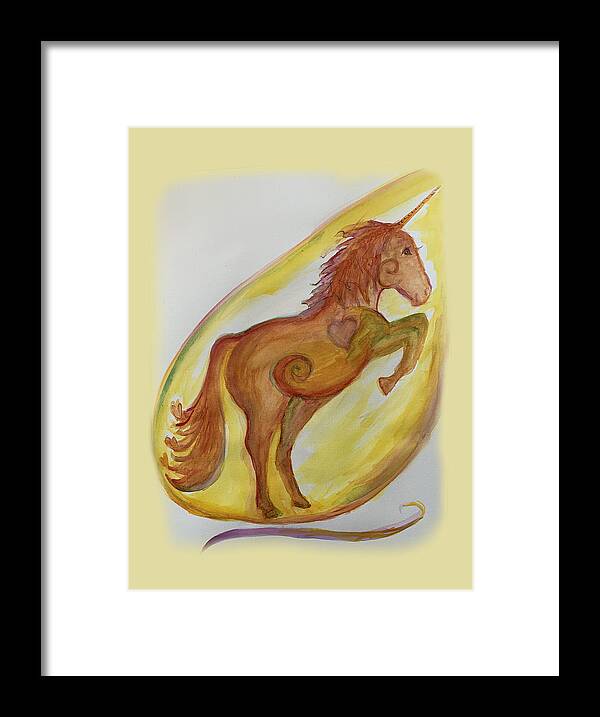 Unicorn Framed Print featuring the painting Unicorn Rearing by Sandy Rakowitz