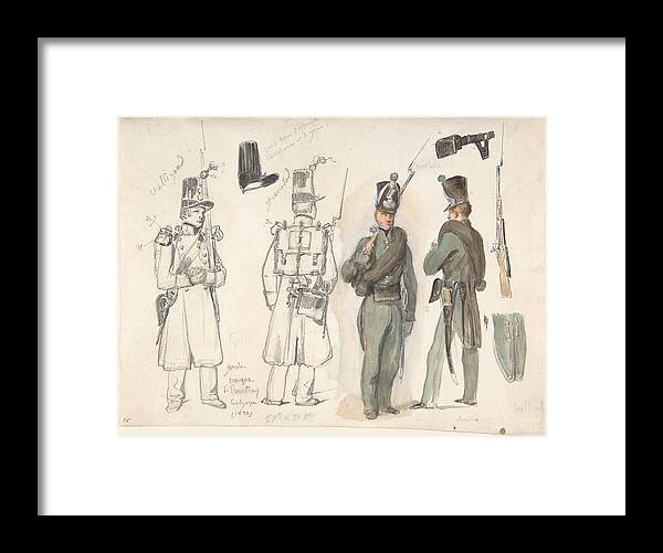  Framed Print featuring the drawing Uniforms of the civil guard in Courtray Belgium art by Denis Auguste Marie Raffet French