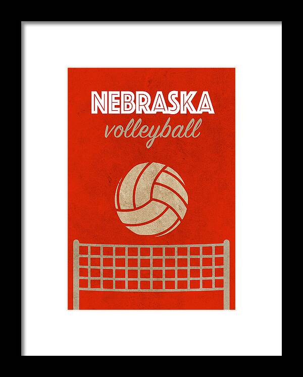 University Of Nebraska Framed Print featuring the mixed media University of Nebraska Volleyball Team Vintage Sports Poster by Design Turnpike