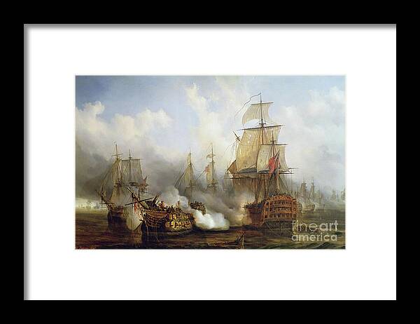 The Framed Print featuring the painting Unknown title Sea Battle by Auguste Etienne Francois Mayer