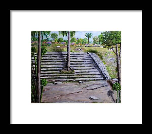 Landscape Framed Print featuring the painting Up The Steps by Gregory Dorosh