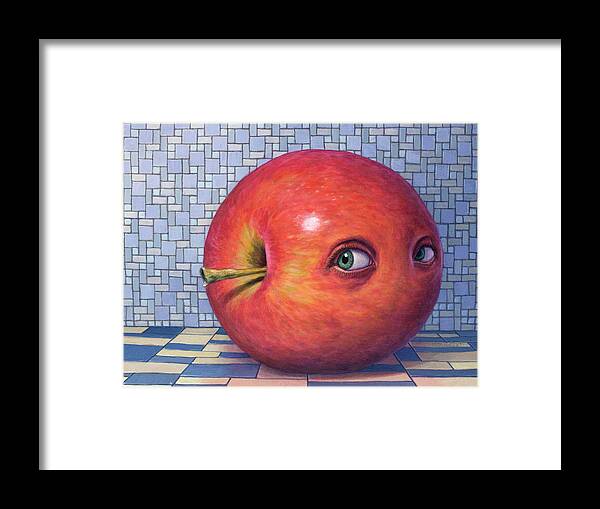 Surreal Framed Print featuring the painting Upset Apple by James W Johnson