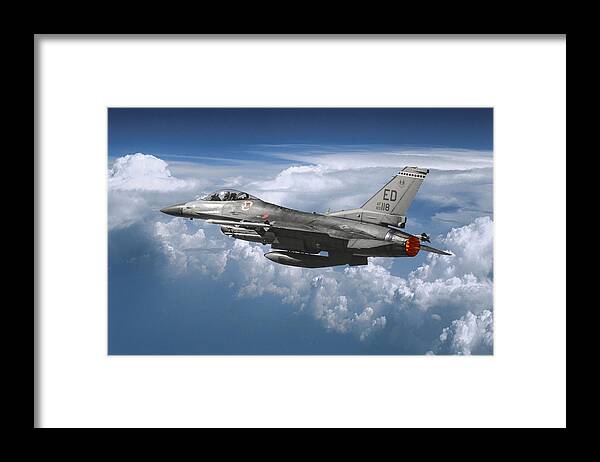 U.s. Air Force Framed Print featuring the mixed media U.S. Air Force F-16C Among the Clouds by Erik Simonsen