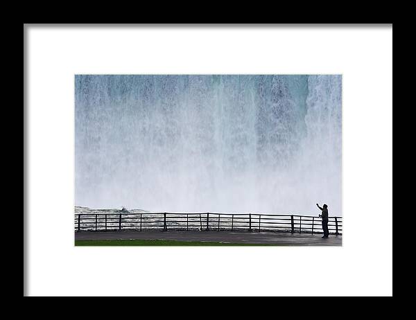 Scenics Framed Print featuring the photograph USA, New York State, Ontario, Niagara Falls, man photographing waterfall by Martin Ruegner