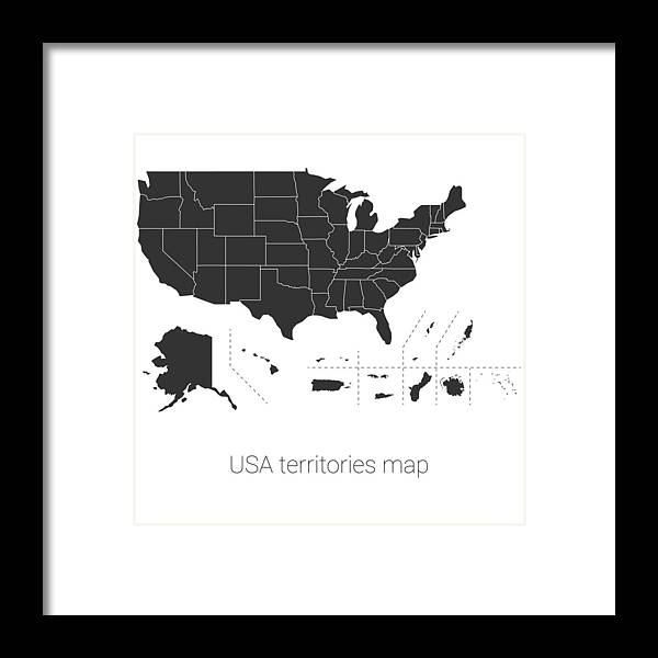 Education Framed Print featuring the drawing USA territories map by Calvindexter