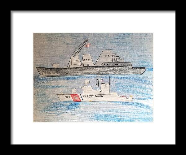 Coast Guard And Navy Framed Print featuring the drawing USCGC Northland by Expressions By Stephanie