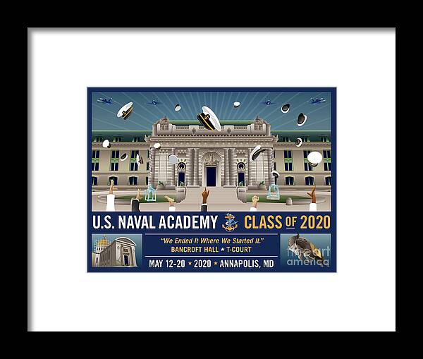 Usna Framed Print featuring the digital art USNA Class of 2020 Bancroft Hall T Court Celebration with Blue Angels by Joe Barsin