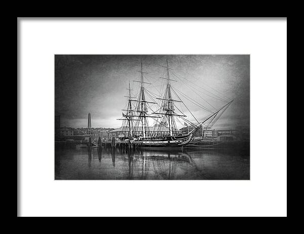 Boston Framed Print featuring the photograph USS Constitution Boston Black and White by Carol Japp