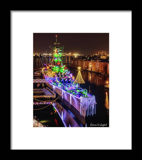 Bb-64 Framed Print featuring the photograph USS Wisconsin Christmas 2 by Donna Twiford
