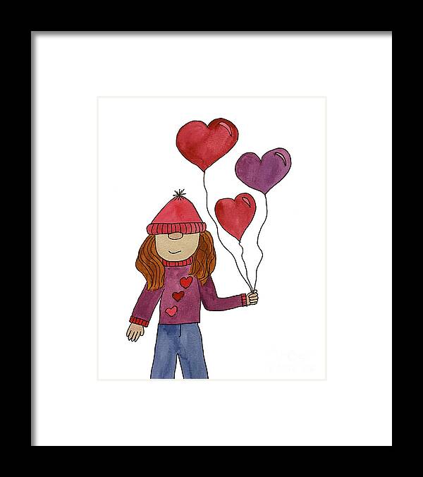 Valentine's Day Framed Print featuring the mixed media Valentine's Day Girl Gnome by Lisa Neuman
