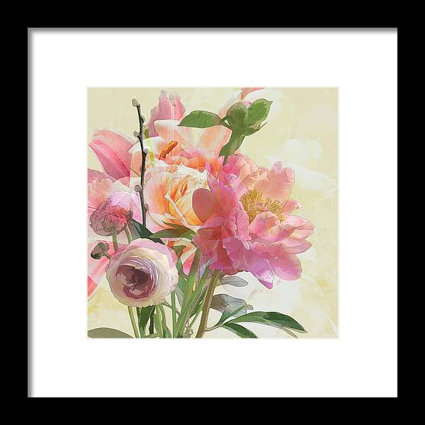 Pink Flowers Framed Print featuring the digital art Valentines Reverie by Gina Harrison