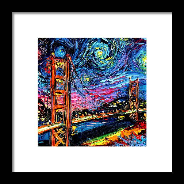 Golden Gate Bridge Framed Print featuring the painting van Gogh Never Saw Golden Gate by Aja Trier