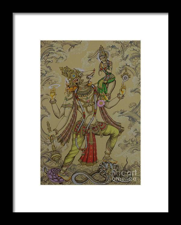 Varaha Framed Print featuring the painting Varaha deva by Vrindavan Das