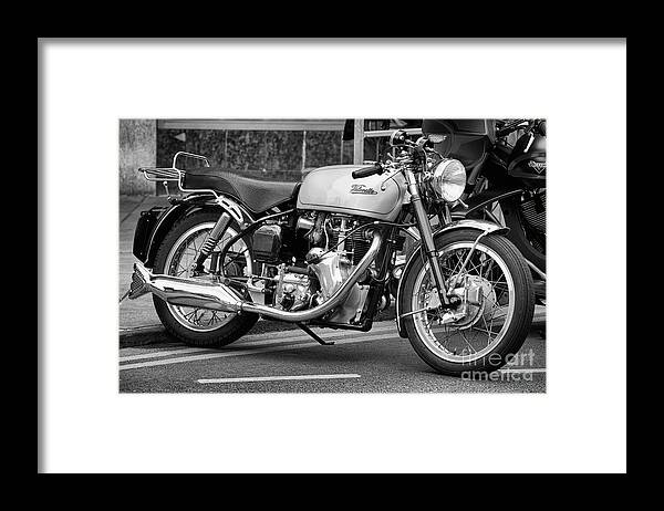 Velocette Framed Print featuring the photograph Velocette Venom Thruxton Motorcycle Monochrome by Tim Gainey