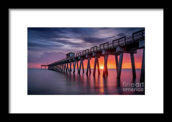 Brohard Park Framed Print featuring the photograph Venice Fishing Pier Sunset, Florida by Liesl Walsh