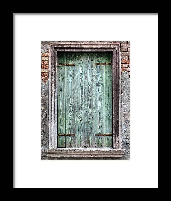 Venice Framed Print featuring the photograph Venice Green Wood Window by David Letts