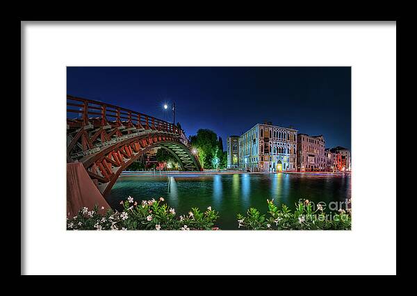 Accademia Framed Print featuring the photograph Venice panorama on Canal Grande by night by The P