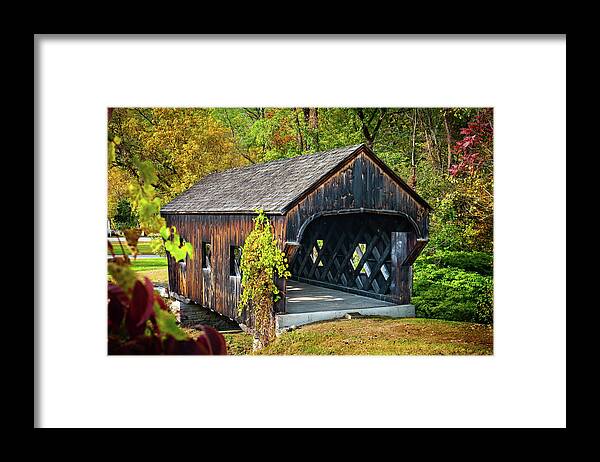 Covered Bridge Framed Print featuring the photograph Vermont Autumn at Baltimore Covered Bridge by Ron Long Ltd Photography