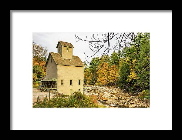 Old Mill Framed Print featuring the photograph Vermont Autumn at the Kingsley Grist Mill by Ron Long Ltd Photography