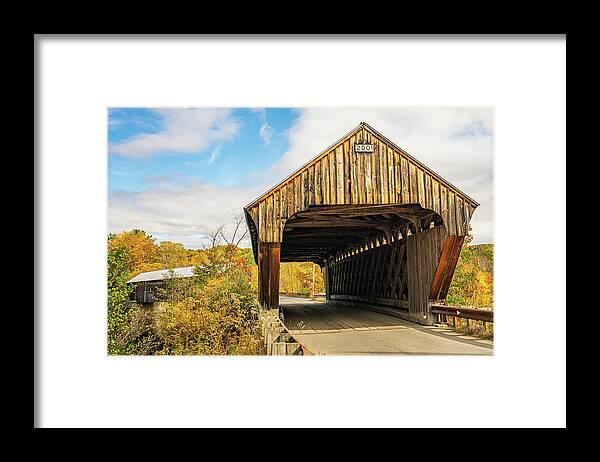 Bridge Framed Print featuring the photograph Vermont Autumn at Willard Twin Covered Bridges 3 by Ron Long Ltd Photography