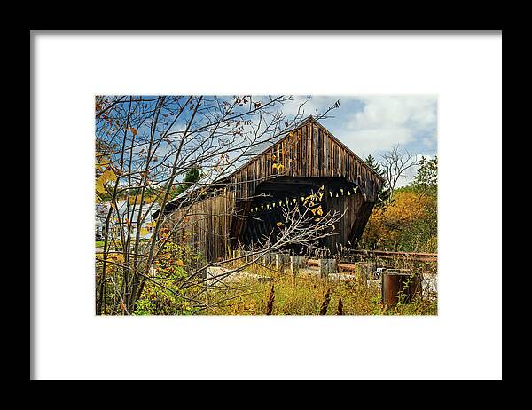 Bridge Framed Print featuring the photograph Vermont Autumn at Willard Twin Covered Bridges by Ron Long Ltd Photography