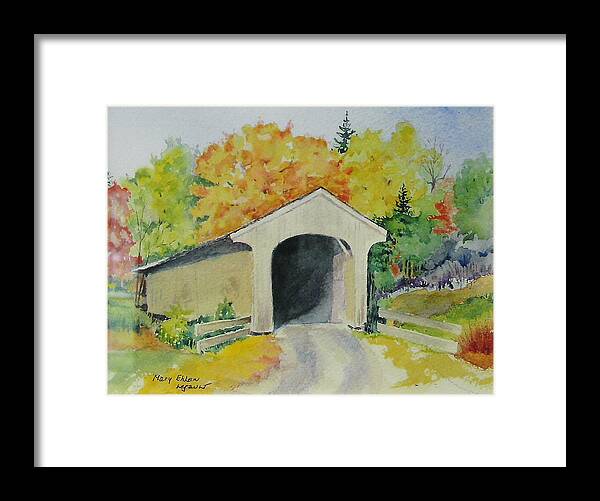 Landscape Framed Print featuring the painting Vermont Covered Bridge by Mary Ellen Mueller Legault