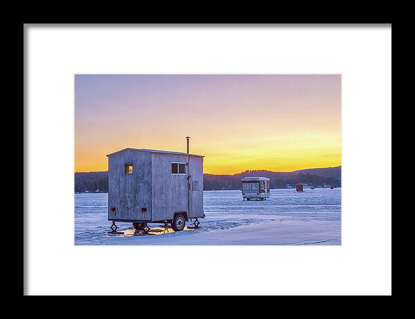 Ice Fishing Houses Framed Print featuring the photograph Vermont Lake Fairlee Ice Fishing Houses by Juergen Roth