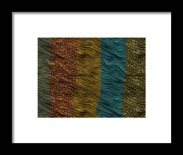 Red Turquoise Sage Framed Print featuring the digital art Vertical Patterns by Bonnie Bruno