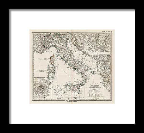 Map Framed Print featuring the painting Very detailed map of Italy, illustrating the great precision by MotionAge Designs