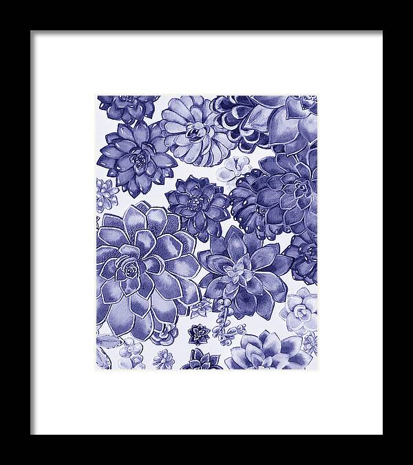 Succulent Framed Print featuring the painting Very Peri Purple Blue Succulent Plants Garden Watercolor Interior Art IV by Irina Sztukowski