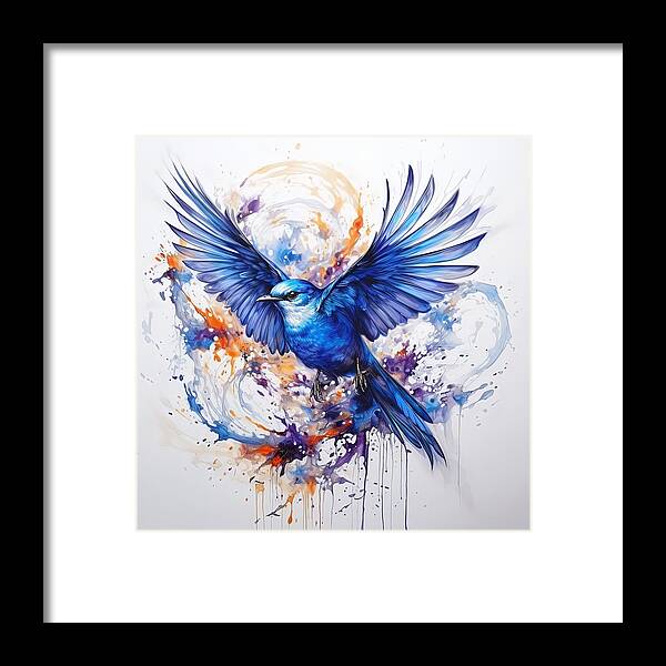 Bluebird Framed Print featuring the painting Vibrancy and Joy - Bluebird's Portrait by Lourry Legarde