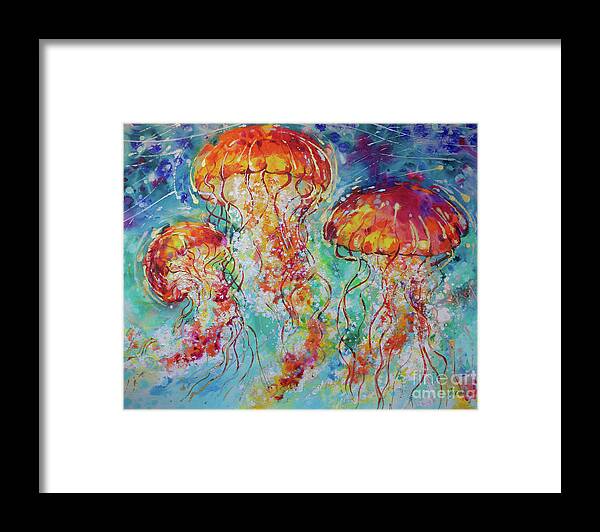  Framed Print featuring the painting Vibrant Jellyfish by Jyotika Shroff