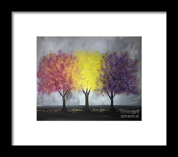 Trees Framed Print featuring the painting Vibrant Trio by Stacey Zimmerman