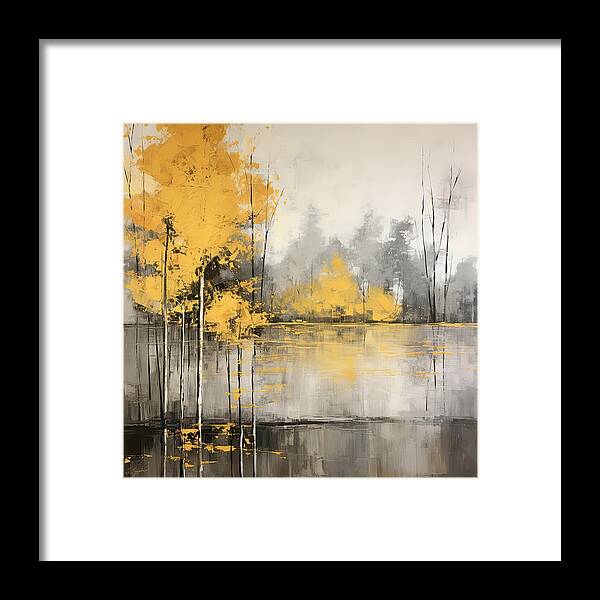 Yellow And Gray Framed Print featuring the painting Vibrant Yellow and Gray Landscape Artwork by Lourry Legarde
