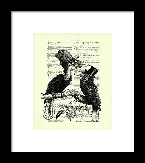 Hornbill Framed Print featuring the digital art Victorian style hornbill bird couple by Madame Memento