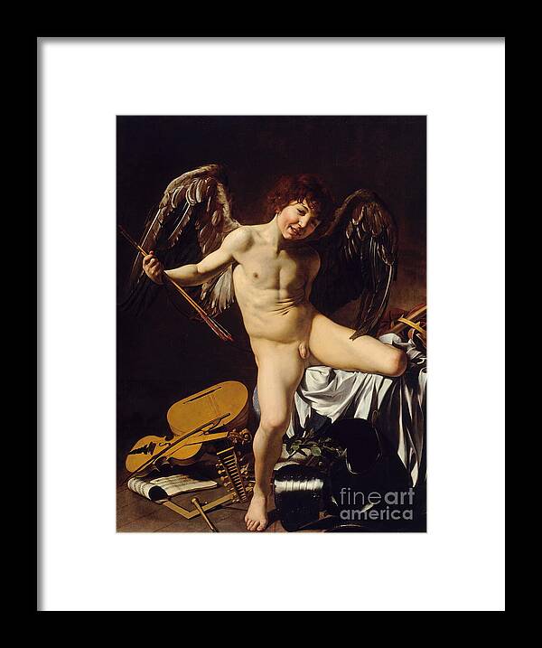 Amor Victorious Framed Print featuring the painting Victorious Cupid by Michelangelo Merisi da Caravaggio