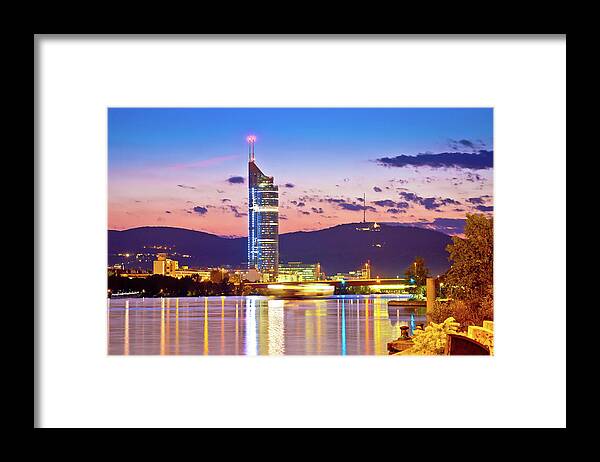 Vienna Framed Print featuring the photograph Vienna. Danube river coastline evening view by Brch Photography