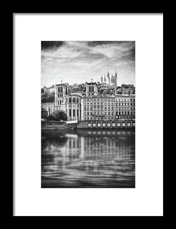 Lyon Framed Print featuring the photograph Vieux Lyon and Fourviere Lyon France Black and White by Carol Japp