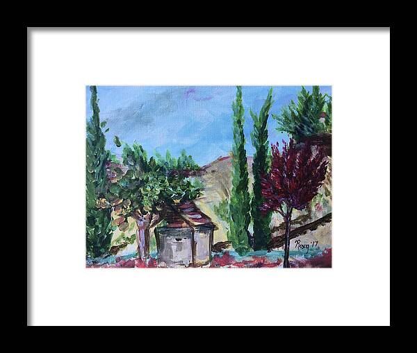 Maurice Carrie Winery Framed Print featuring the painting View from Maurice Carrie Winery by Roxy Rich