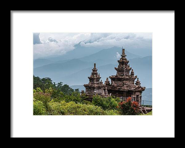 Temple Framed Print featuring the photograph View from the Gedong Songo temple complex by Anges Van der Logt
