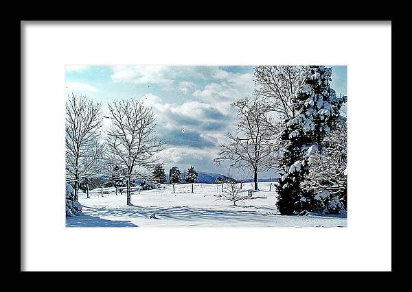 Snow Framed Print featuring the digital art View in Welsh Run, Pennsylvania by Nancy Olivia Hoffmann