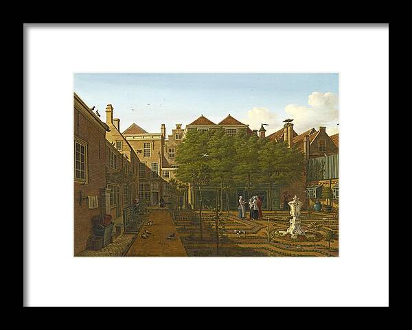 Paulus Constantijn La Fargue Framed Print featuring the painting View of a Town House Garden in The Hague 2 by Paulus Constantijn la Fargue