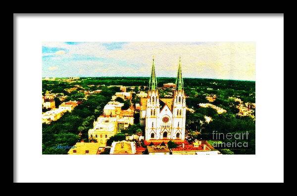 Digital Photography Framed Print featuring the photograph View of the Cathedral Basilica of St. John the Baptist from the 15th Floor of DeSoto Hotel by Aberjhani