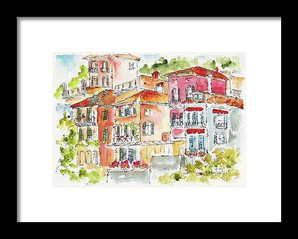 Impressionism Framed Print featuring the painting Villas Of Varenna Lake Como by Pat Katz