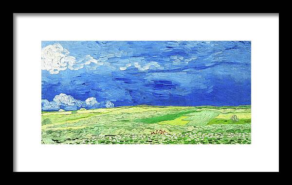 Vincent Van Gogh Wheatfield Under Thunderclouds Framed Print featuring the painting Vincent van Gogh Wheatfield under Thunderclouds by Bob Pardue