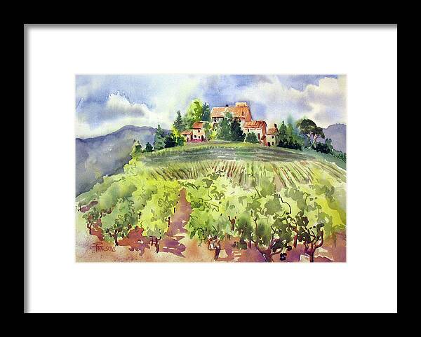 Watercolor Framed Print featuring the painting Vineyard At Les Aliberts, France by Sheila Parsons