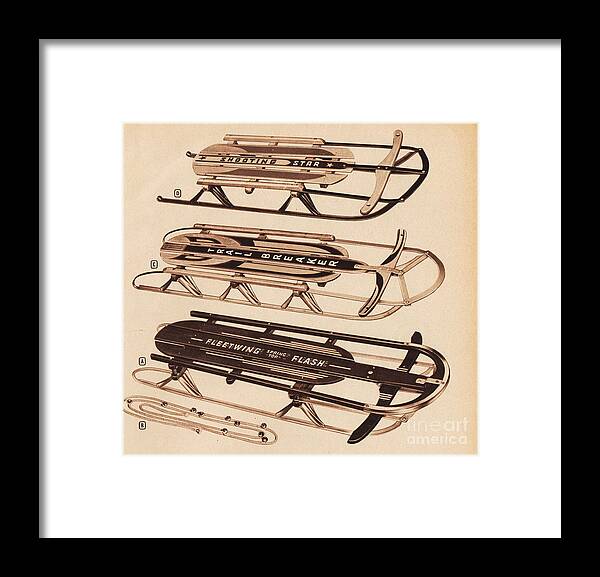Retro Framed Print featuring the digital art Vintage Catalog Sleds by Sally Edelstein