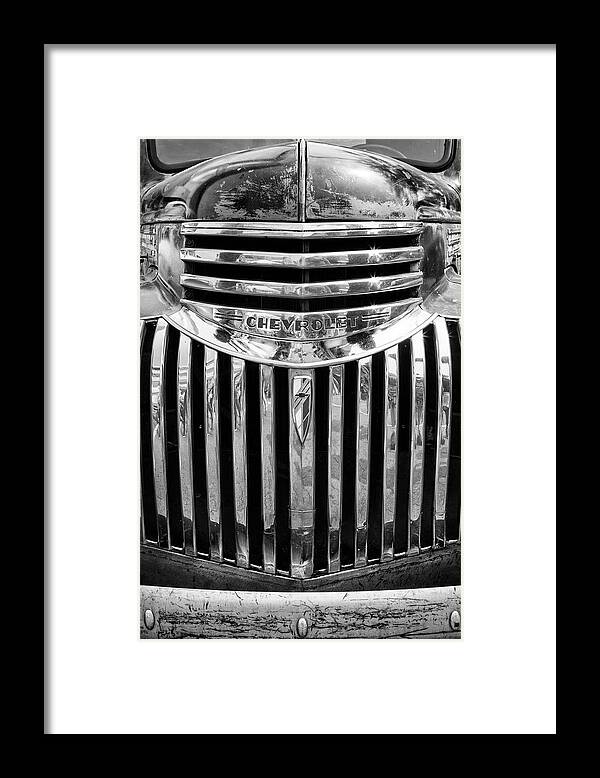 Chev Framed Print featuring the photograph Vintage Chev Half Ton Black And White by Theresa Tahara