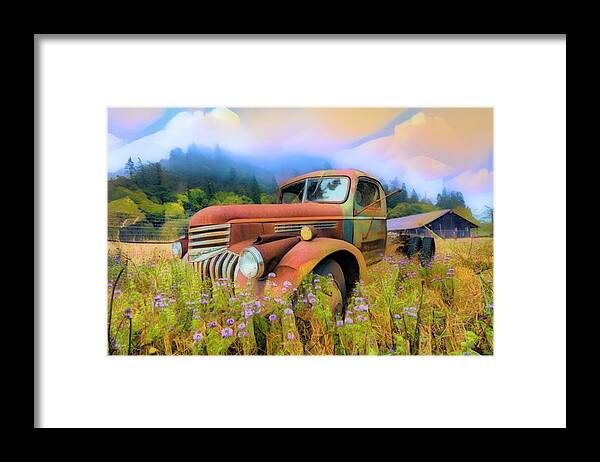 1941 Framed Print featuring the photograph Vintage Chevy PIckup Truck in the Mountain Wildflowers Abstract by Debra and Dave Vanderlaan